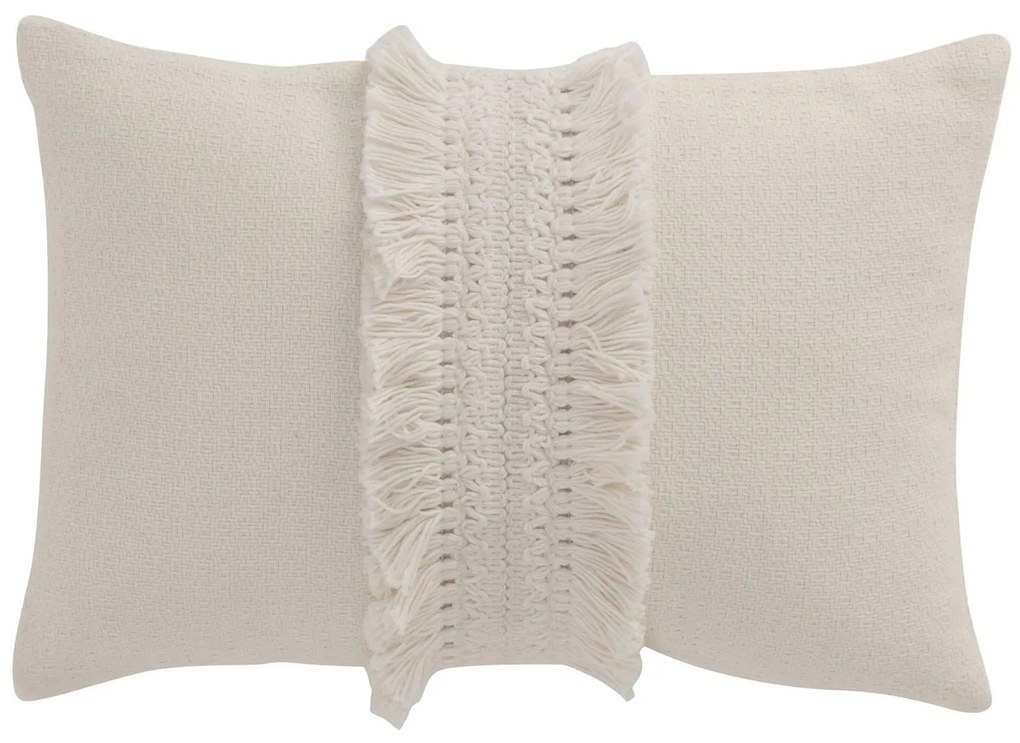 Krémový bavlnený vankúš so strapcami Fransen white off - 42*5*31cm
