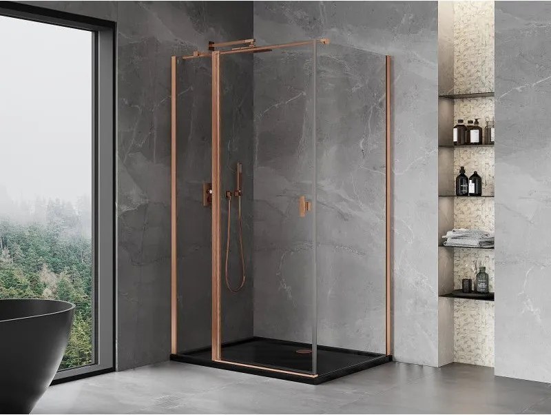 Mexen Mist T, sprchový kút s krídlovými dverami, 80 x 120 cm, 8mm číre sklo, medený profil, 8A4T-080-120-65-00