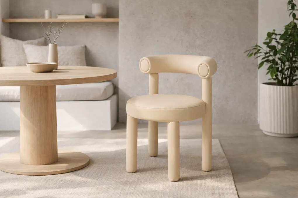 Designová jídelní židle Leith umělá kůže krémová