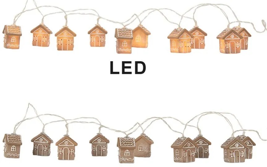 Vianočná LED reťaz s 10 perníkovými chalúpkami - 150 cm / 2*AA