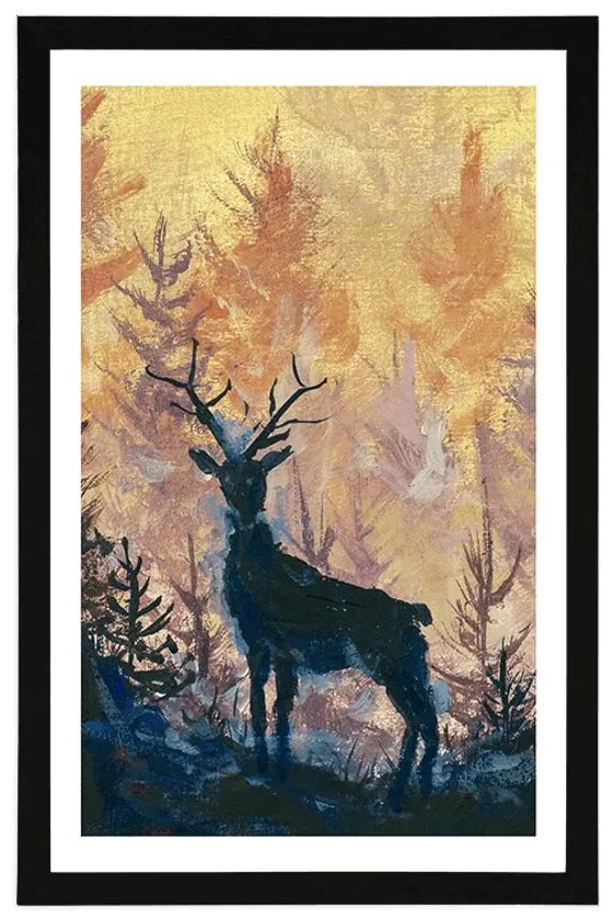 Plagát s paspartou umelecká lesná maľba - 40x60 silver
