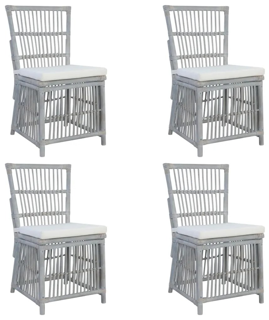 vidaXL Jedálenské stoličky s podložkami 4 ks sivé prírodný ratan