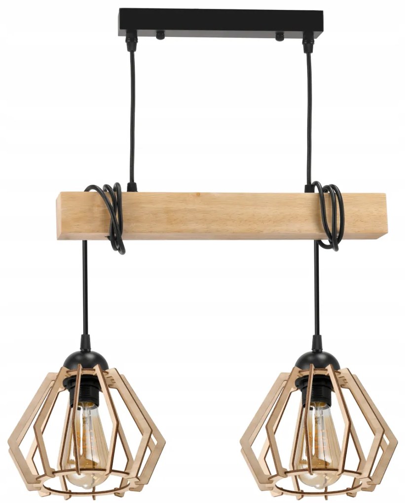 BERGE LED závesné stropné svietidlo, drevený trám, 2xE27, brilantný drevený luster