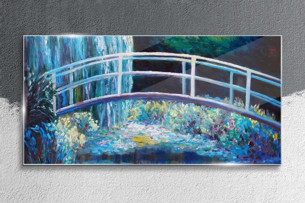 Skleneny obraz Maľovanie most kvety