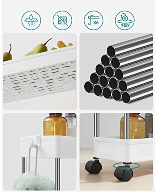 Plastový regál na kolieskach CART 13,5x42x83 cm biely