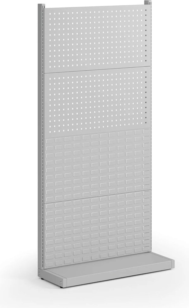 Perforovaný stojan, jednostranný, 2x panel na náradie, 2x panel na boxy, 960 x 385 x 1964 mm