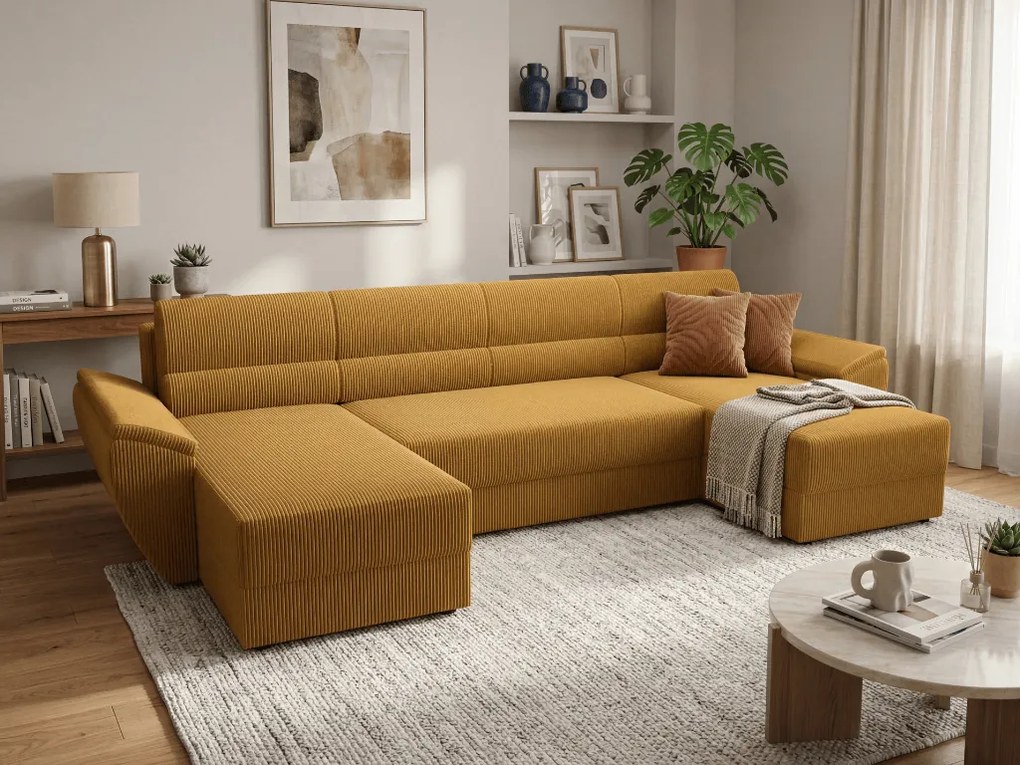 Rozkladacia sedacia súprava do U TAVERO 321x140 cm, horčicová