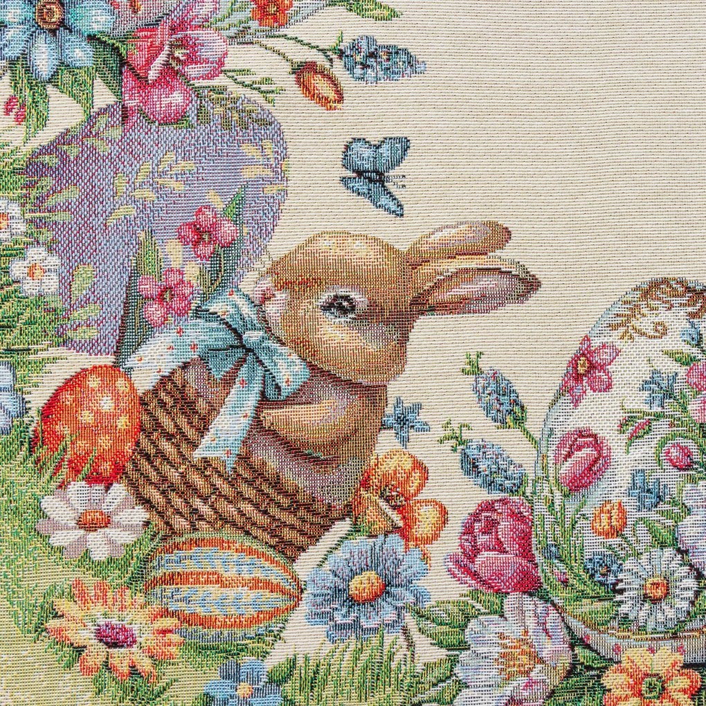 VEĽKONOČNÝ GOBELÍNOVÝ OBRUS BUNNY 140X180 CM VZOROVANÁ