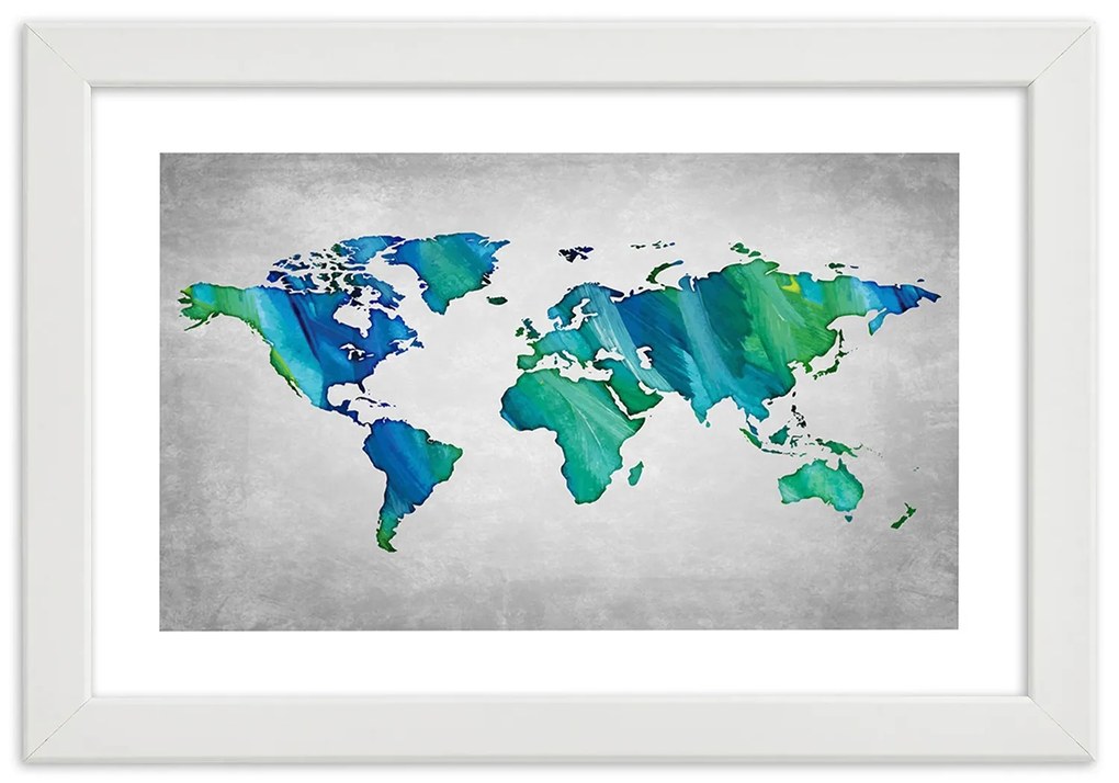 Gario Plagát Farebná mapa sveta na betóne Farba rámu: Bez rámu, Rozmery: 60 x 40 cm