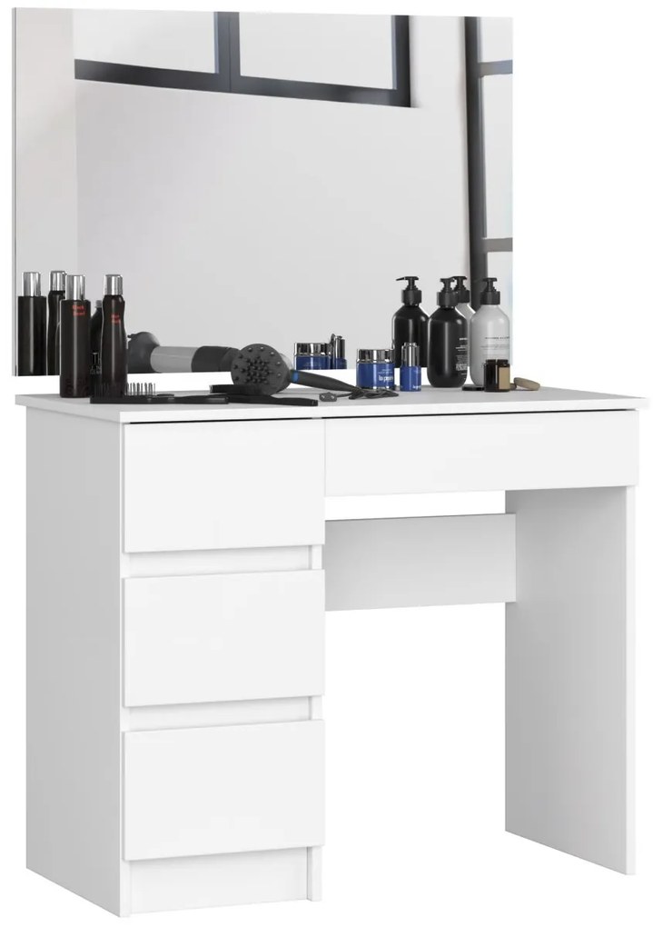 Kozmetický stolík so zrkadlom T-6 90x50 cm biely ľavý