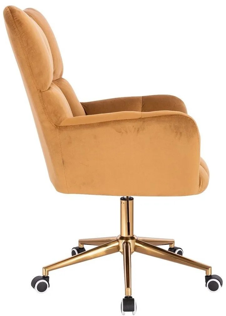 LuxuryForm DESIGN Kreslo AURORA VELUR na zlatej podstave s kolieskami - medové