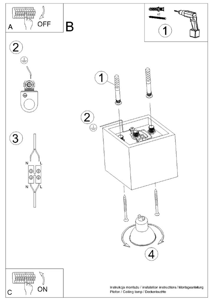 Stropné svietidlo Quad, 1x sivé kovové tienidlo
