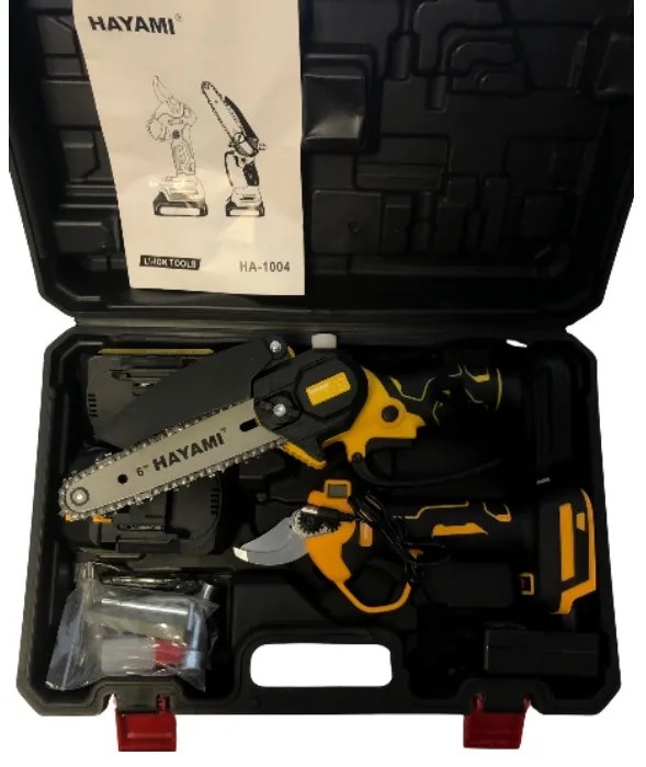 HAYAMI Aku záhradnícke nožnice a pílka Hayami HA-1004 + 2x batéria 21 V + praktický kufor + príslušenstvo