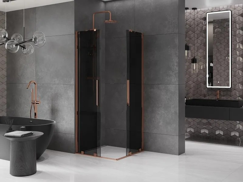 Mexen Velar Duo, sprchový kút s posuvnými dverami 80 x 80 cm, 8mm šedé sklo, ružové zlato, 871-080-080-42-60