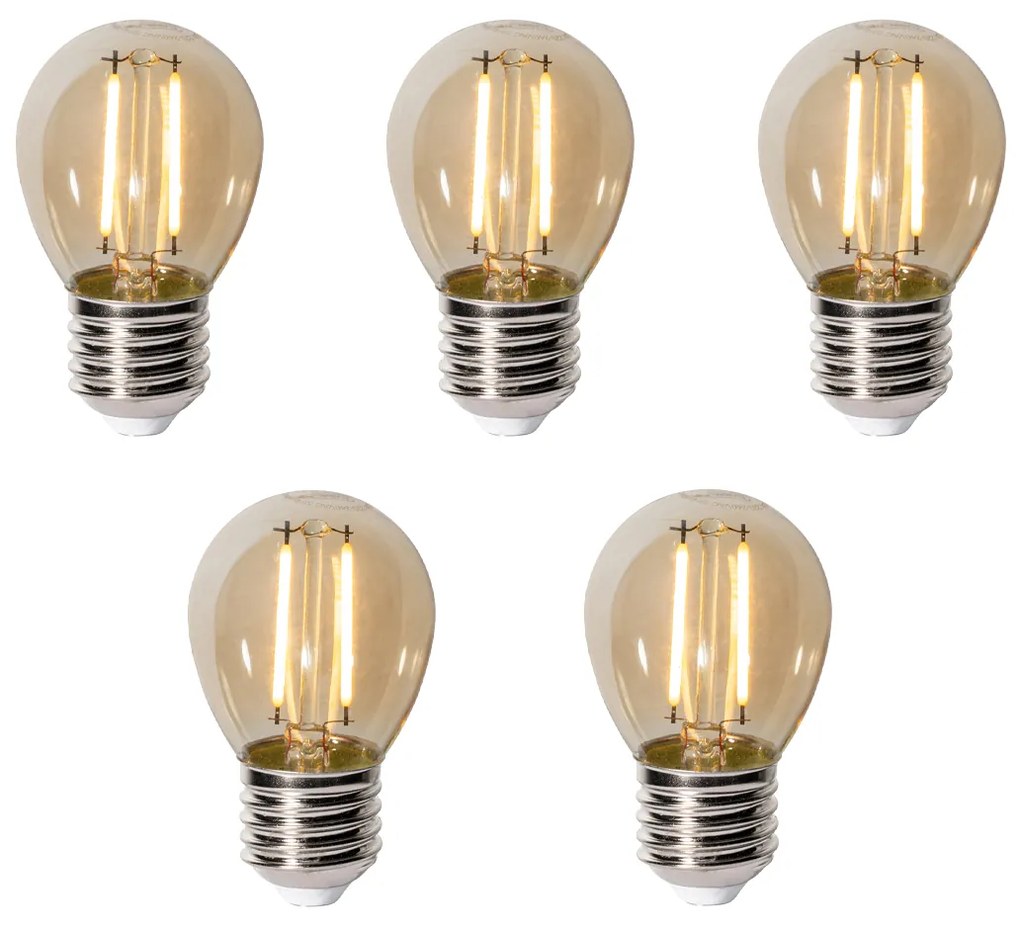Sada 5 ks E27 dimbare LED lamp P45 goud 3W 250 lm 2200K