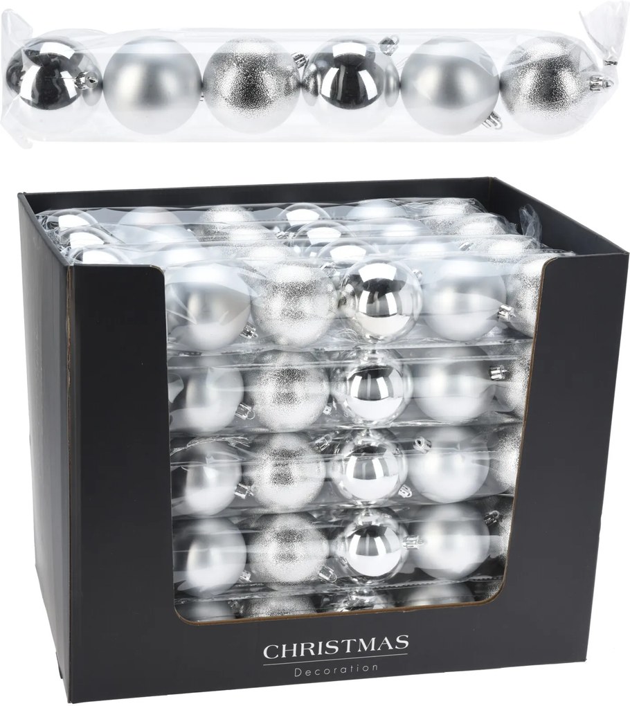 Sada 6 ks vánočních baněk Pulo 7 cm stříbrná