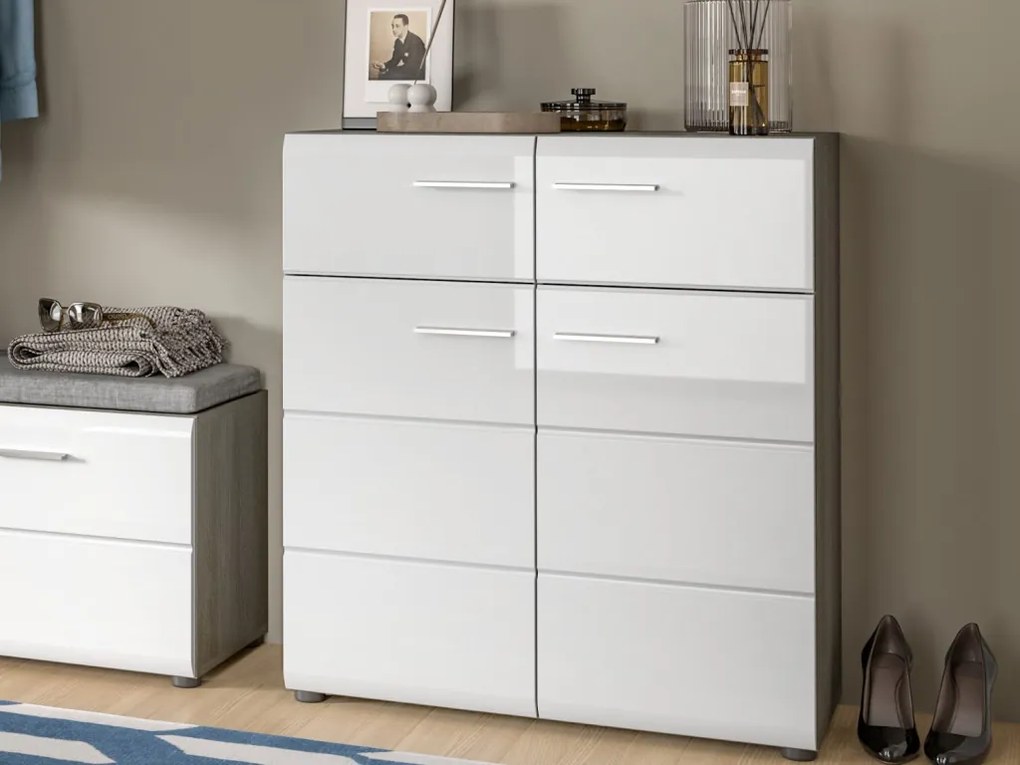 Predsieňová zostava Salsa (4-dielna), sivý dub/biela lesk