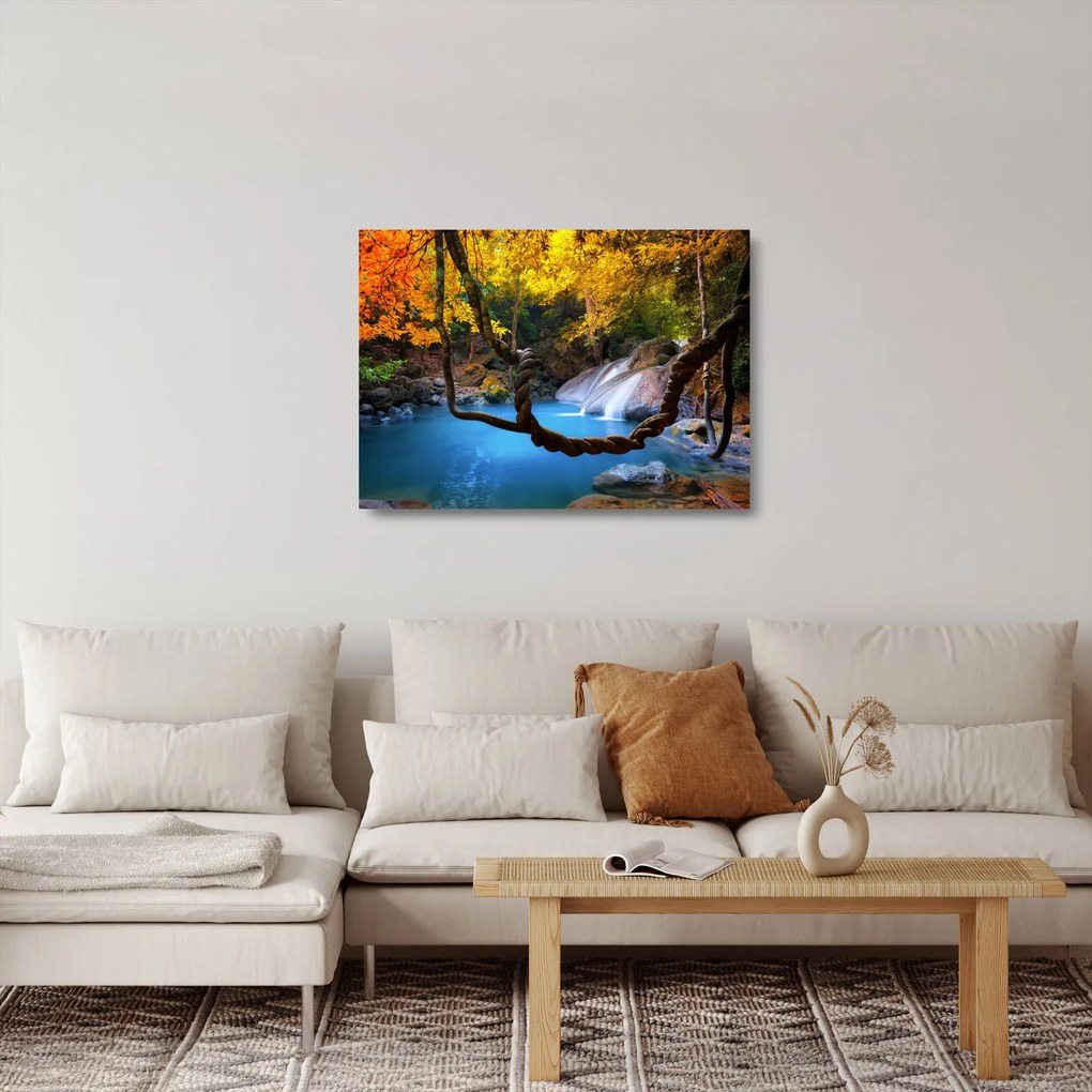 Sklenený obraz - Vodopády v Ázii (70x50 cm)