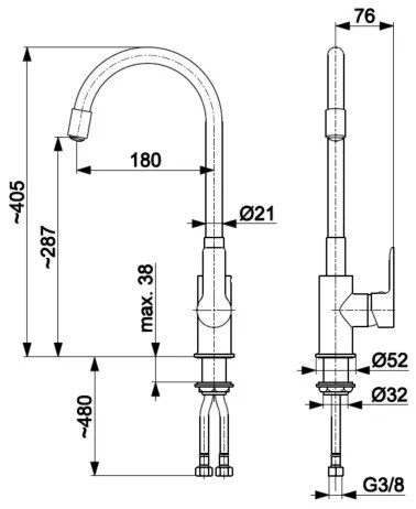 KFA Armatura 6553-915-00-Drezová batéria s flex. ram. RUMBA 40,5cm čierna/l.chrom
