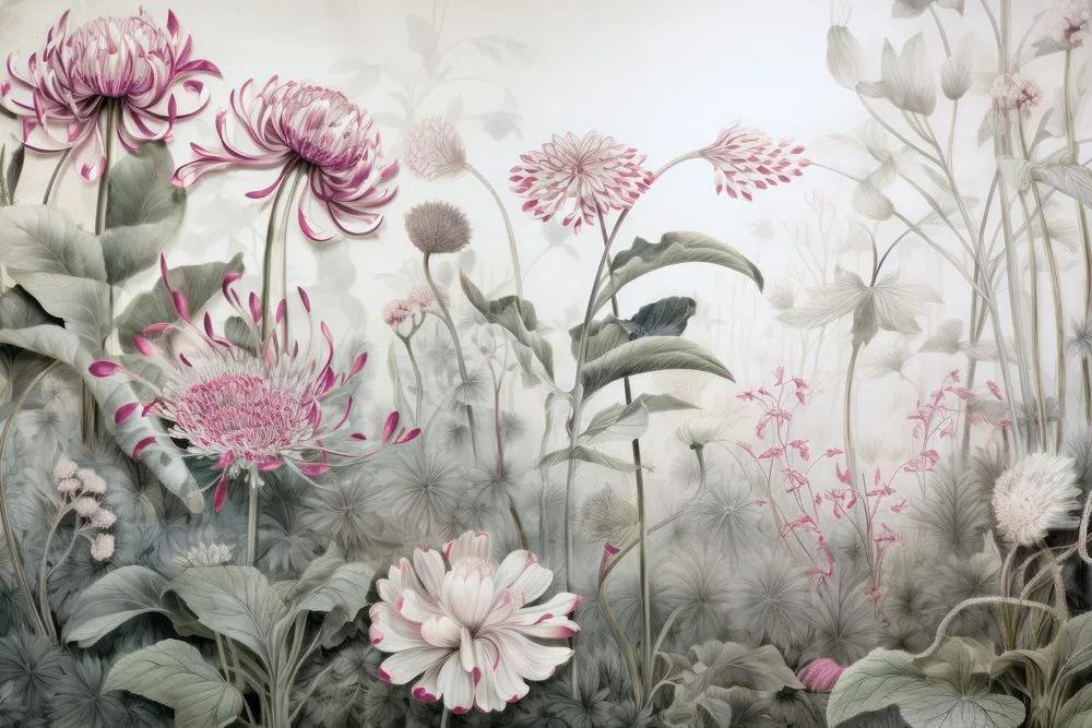 Samolepiaca tapeta kvety zahalené prírodou s ružovým kontrastom