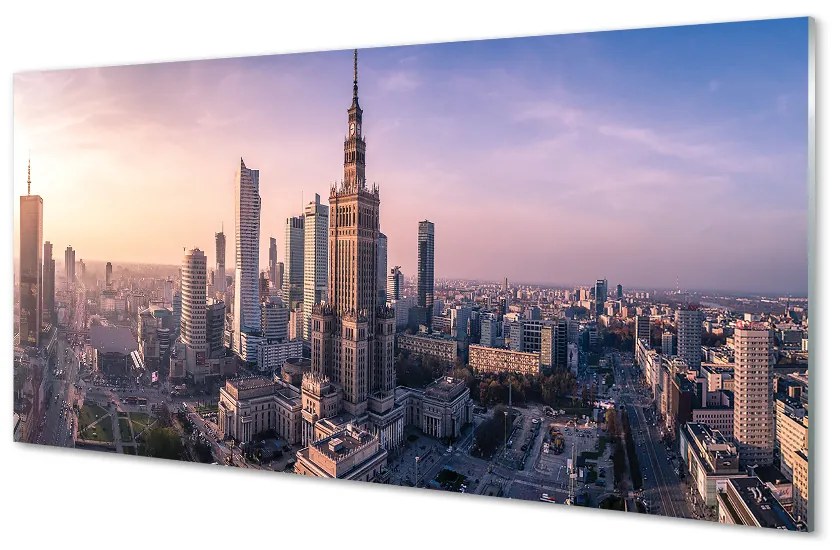 Obraz na akrylátovom skle Varšava sunrise mrakodrapy panorámu 100x50cm