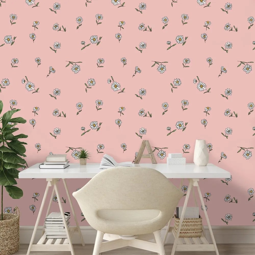 Tapeta ružové pozadie s bielymi kvietkami