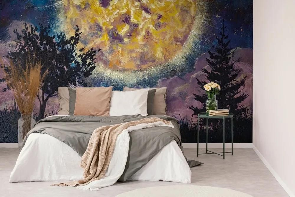 Samolepiaca tapeta žiarivý mesiac na nočnej oblohe - 150x100