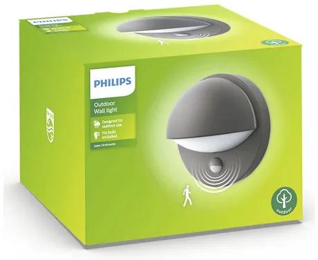 Vonkajšie stropné osvetlenie Philips 6246/93/16 June IP44 E27 12W antracit so senzorom pohybu