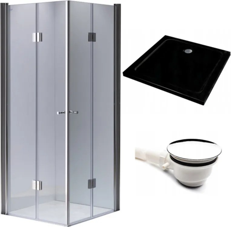 BPS-koupelny Štvorcový sprchový kút HYD-SK1290C 100x100 chróm/transparent + vanička HYD-SSV-ST06A čierna