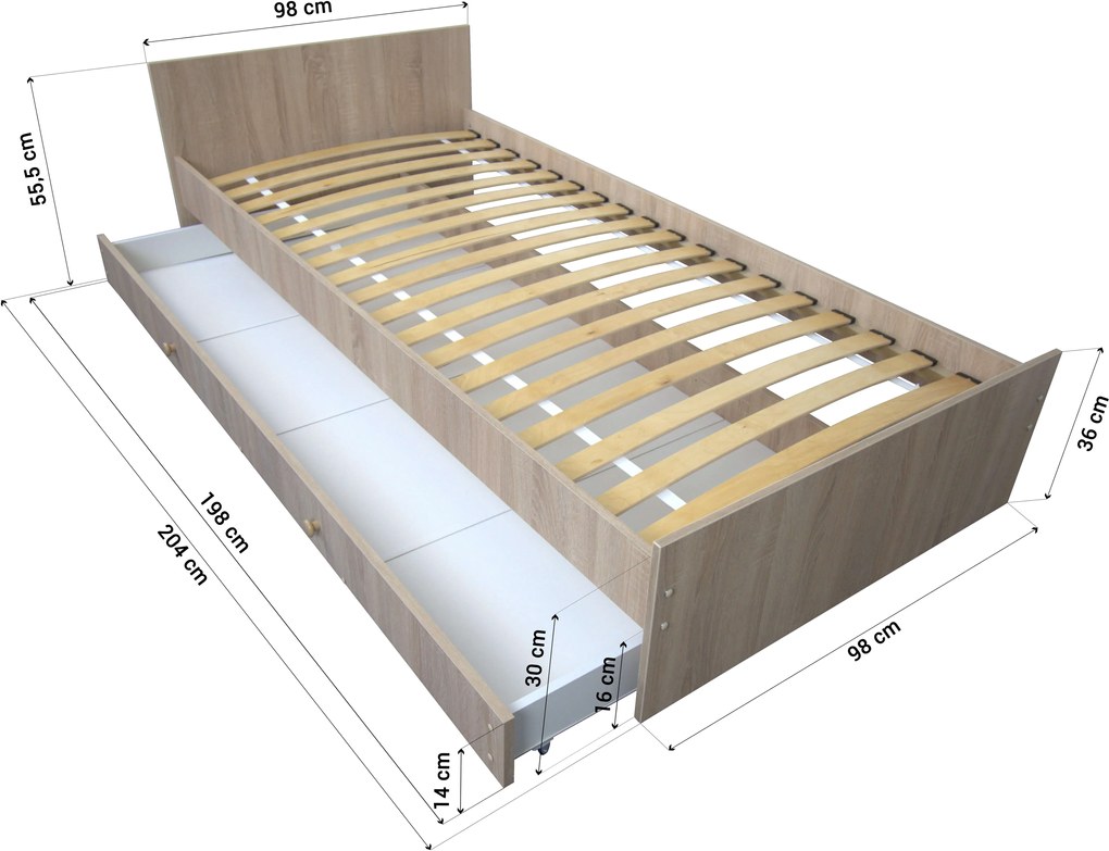Posteľ Max XXL s úložným priestorom 90x200 - biela