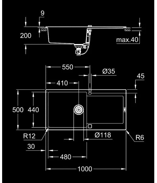 GROHE 31645AP0 - Drez K500 1000 × 500 mm kameň/čierna