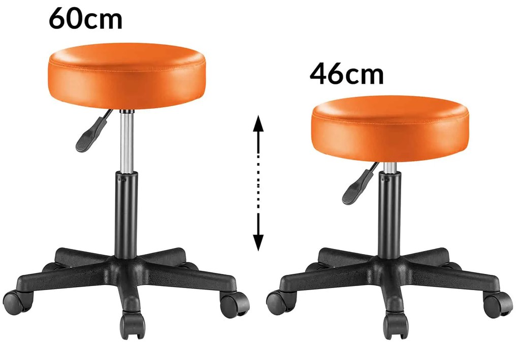 Casaria Taburetka na kolieskach, oranžová koženka, otočná 360°