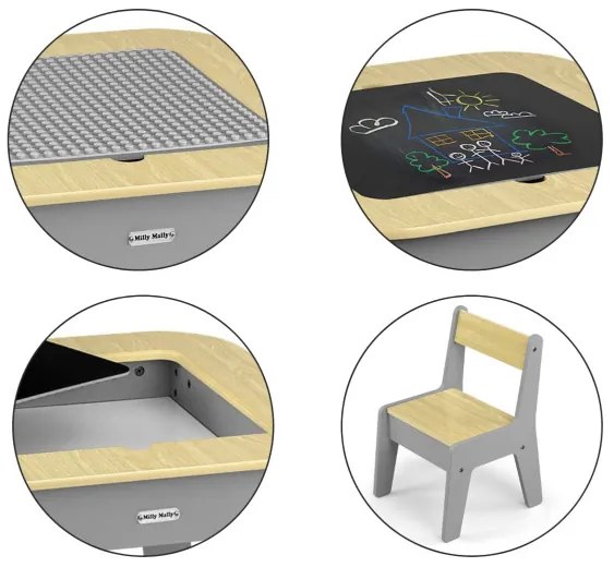 Detský stôl Olaf Blocks tmavosivý s dvoma stoličkami