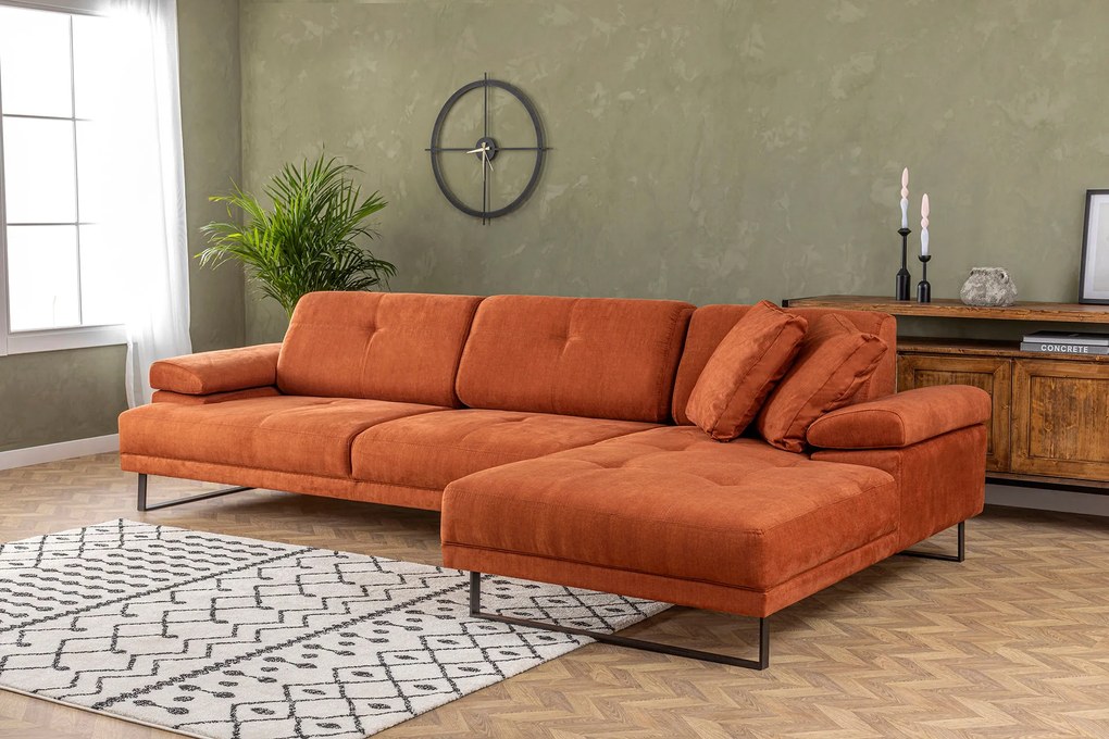 Rohová pohovka Mustang s pohyblivým operadlom 314 cm, pravá, oranžová