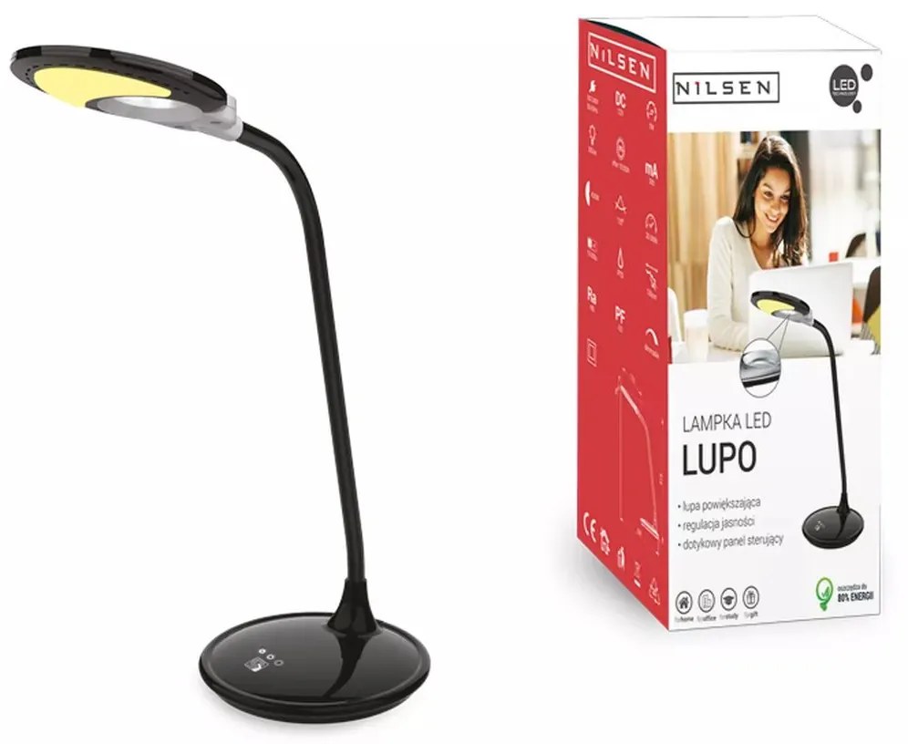 Kancelárska lampa zo zväčšovacou lupou Lupo Nilsen LED BLACK BL014 BL014