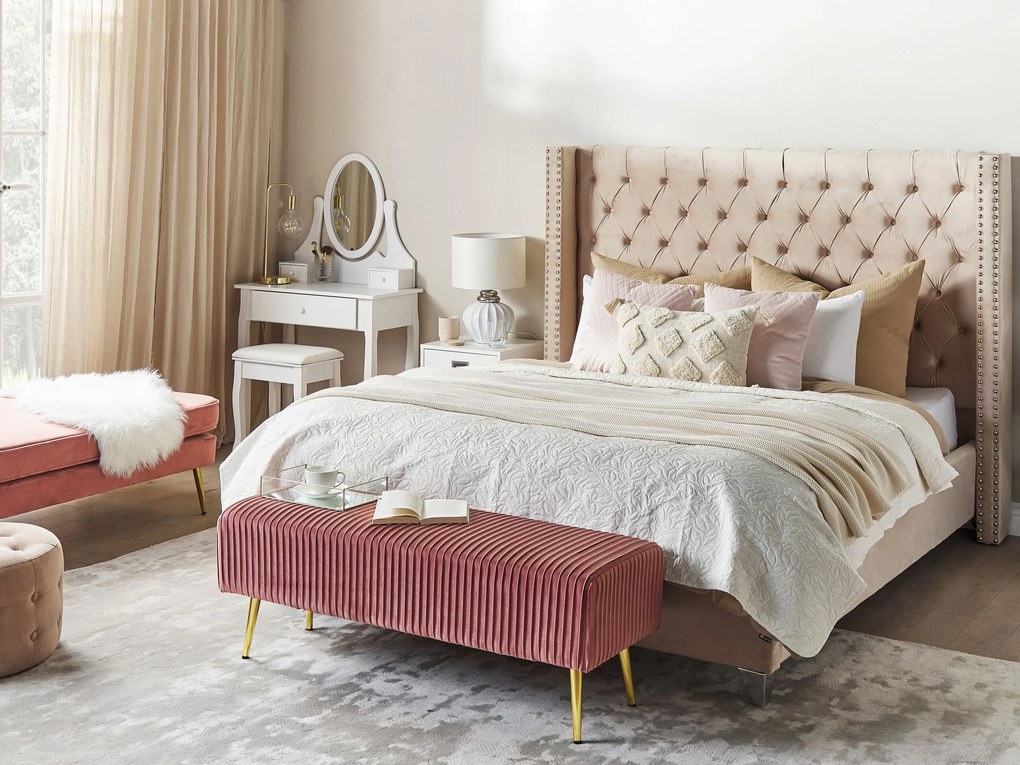 Zamatová posteľ 180 x 200 cm ružová LUBBON Beliani