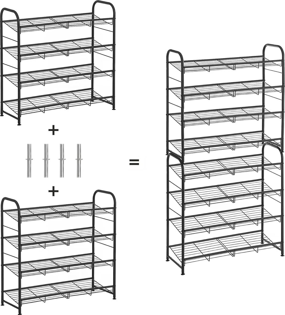 Stojan na topánky 4-úrovňový, botník, čierny