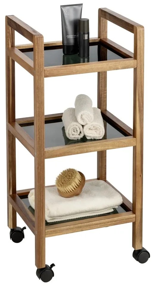 Čierny/v prírodnej farbe kúpeľňový regál z masívu akácie 35x76,5 cm Fondi – Wenko