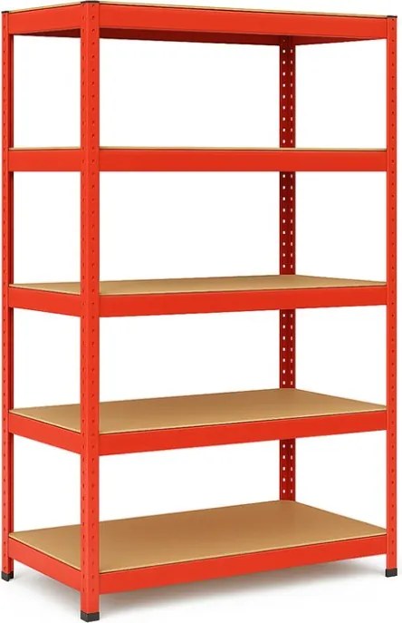 Regál 180x90x30 cm lakovaný 5-policový, nosnosť 875 kg - červený