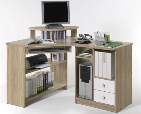 Rohový písací stôl Tanga, dub sonoma/biela%