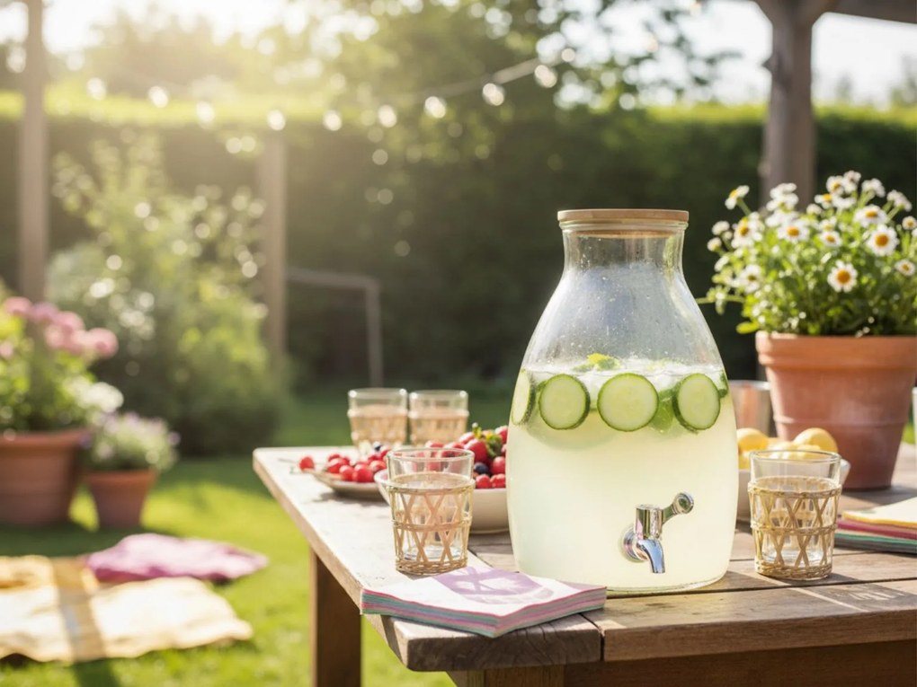 Sklenený zásobník na nápoje GUSTA s dreveným viečkom 5,5 L