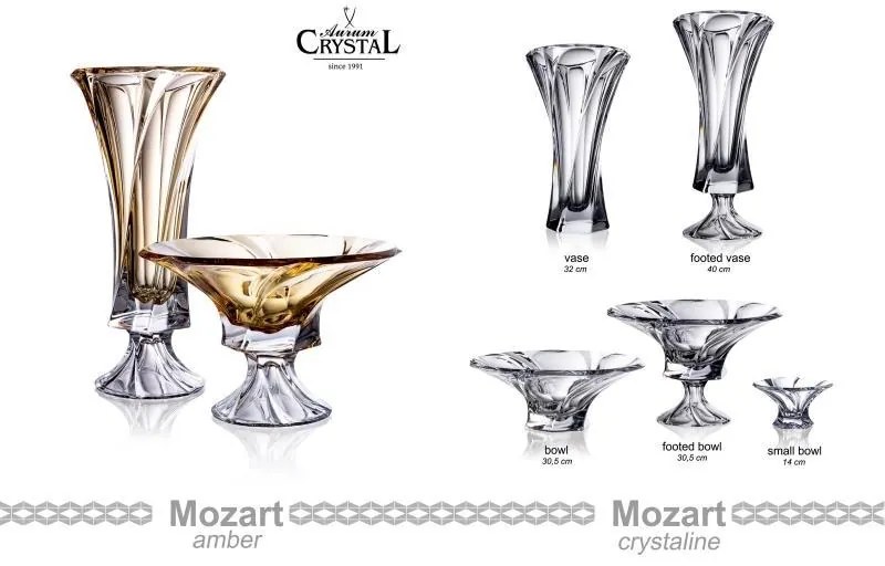 KRIŠTÁĽOVÁ VÁZA BOHEMIA MOZART 400MM JANTÁROVÁ
