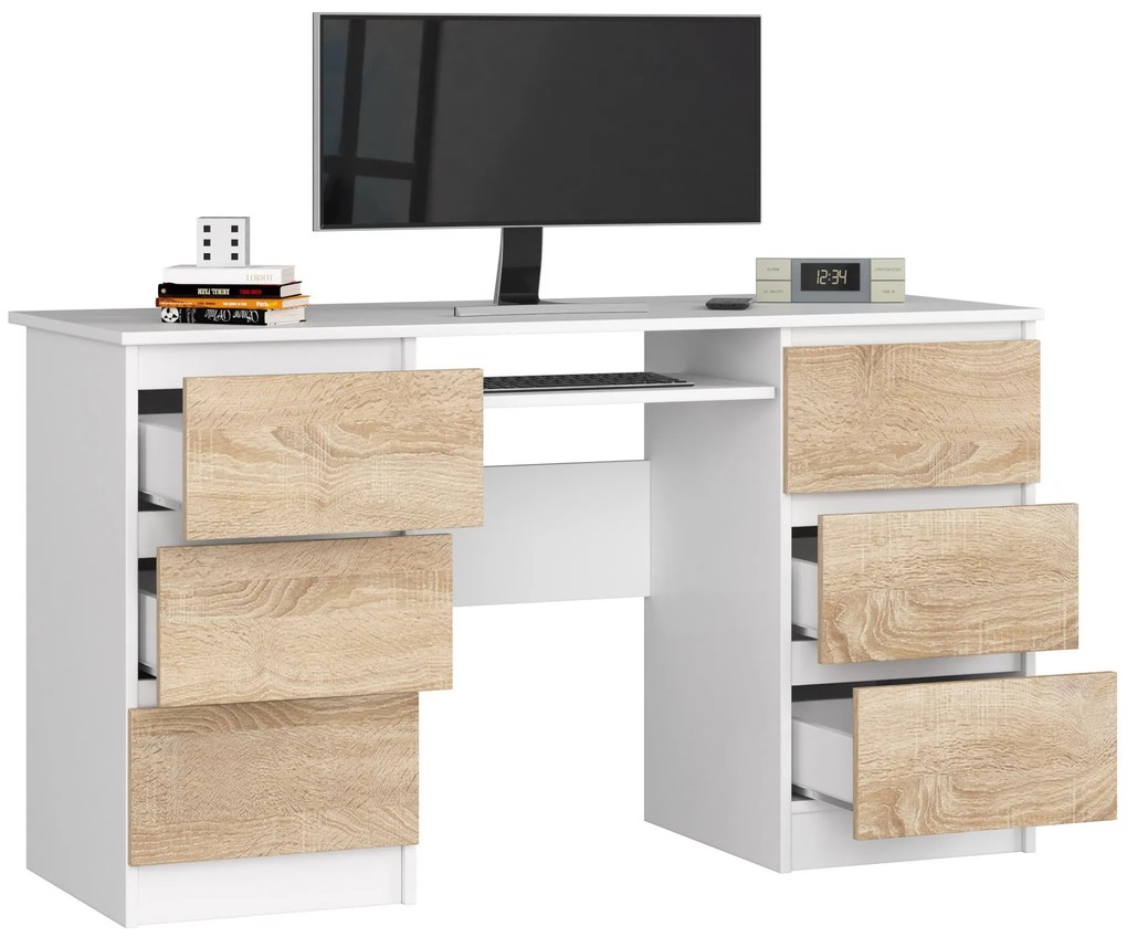 PC stolík Behati (biela + dub sonoma). Akcia -19%. Vlastná spoľahlivá doprava až k Vám domov. 1069460