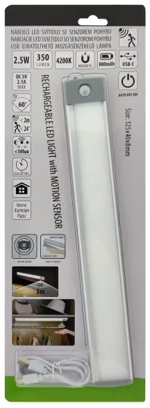 LED nabíjateľné osvetlenie nábytku so senzorom LED/2,5W/5V USB 800 mAh 4200K 32,