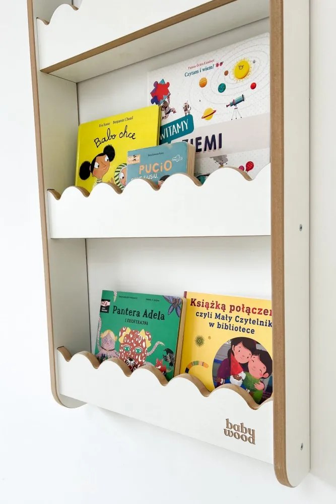 Detská nástenná polica veľká – 3 úrovne úložného priestoru Prírodná