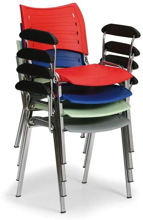 Plastová stolička SMART, chrómované nohy s podpierkami rúk, modrá