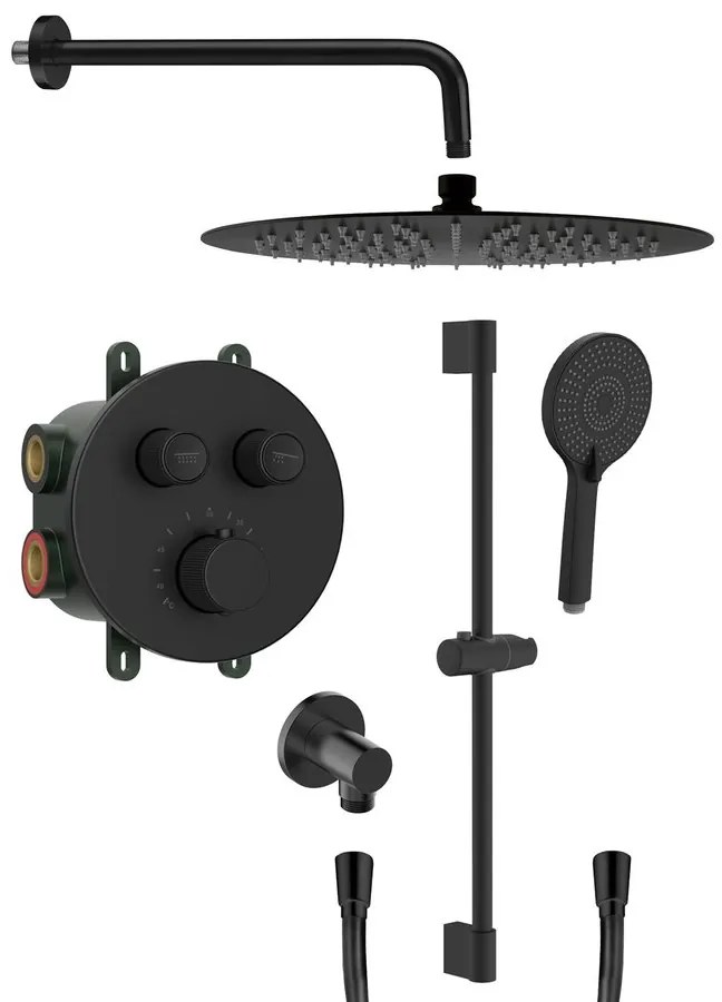 Sapho Sapho, SMART SELECT sprchový set s termostatickou batériou, 2 výstupy, posuvný držiak sprchy, čierna mat, RP032B-02