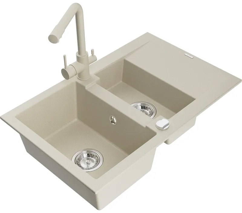 Mexen Gaspar, granitový drez 737x475x177 mm, 1,5-komorový, béžová batéria Duero, béžová, 6507-69-671600-69