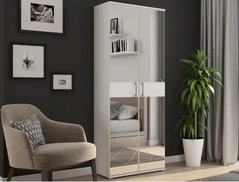 Viacúčelová policová skriňa so zrkadlom Nitro, biela%