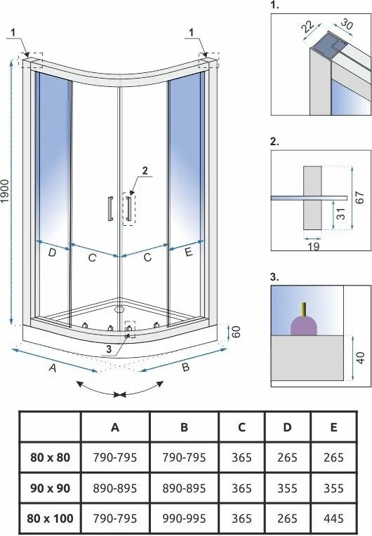 Štvrťkruhový sprchový kút REA LOOK 80x80 cm, chróm/transparent + vanička Look biela